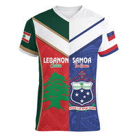Custom Rugby Samoa and Lebanon Women V-Neck T-Shirt Toa Samoa Cedars Together LT14 Female Multicolor - Polynesian Pride