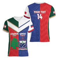 Custom Rugby Samoa and Lebanon Women V-Neck T-Shirt Toa Samoa Cedars Together LT14 - Polynesian Pride