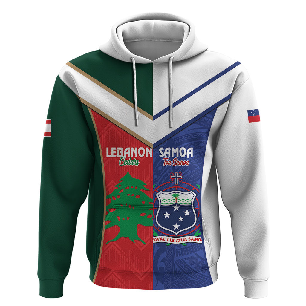 Custom Rugby Samoa and Lebanon Zip Hoodie Toa Samoa Cedars Together LT14 Pullover Hoodie Multicolor - Polynesian Pride
