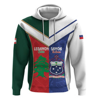 Custom Rugby Samoa and Lebanon Zip Hoodie Toa Samoa Cedars Together LT14 Pullover Hoodie Multicolor - Polynesian Pride