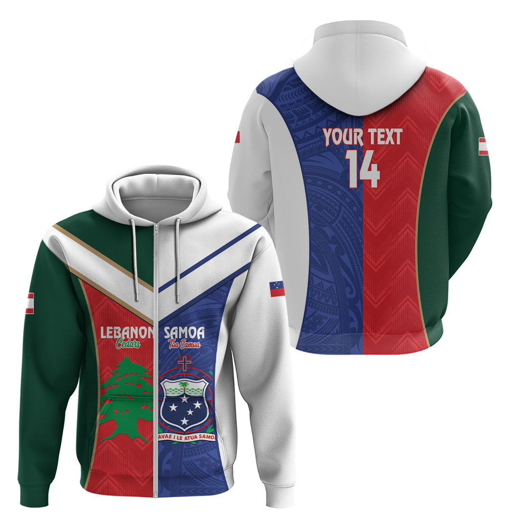 Custom Rugby Samoa and Lebanon Zip Hoodie Toa Samoa Cedars Together LT14 - Polynesian Pride