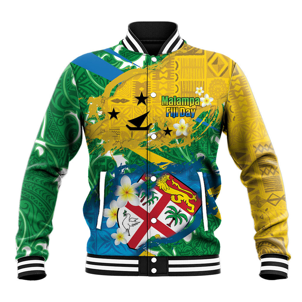 Malampa Fiji Day Baseball Jacket 10 October Together We Grow Grunge Tapa Motifs