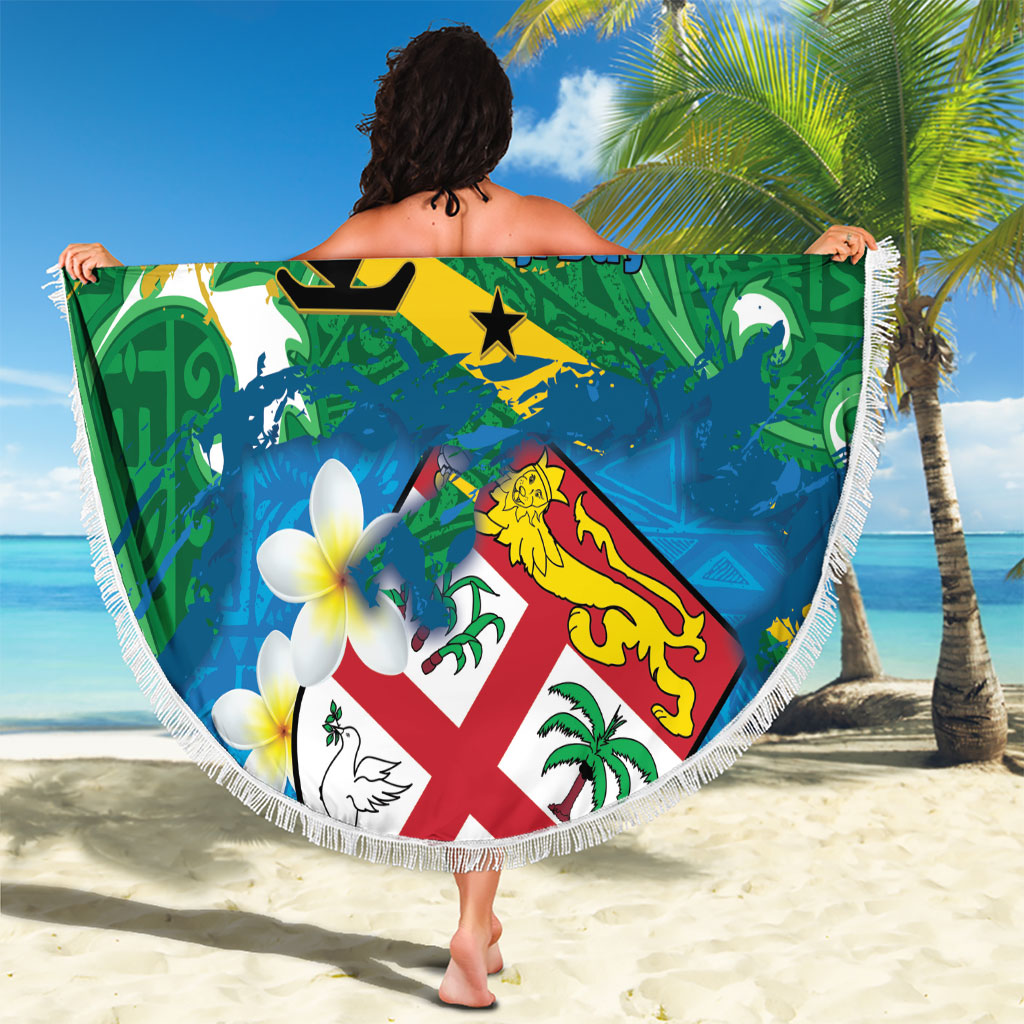 Malampa Fiji Day Beach Blanket 10 October Together We Grow Grunge Tapa Motifs LT14 - Polynesian Pride