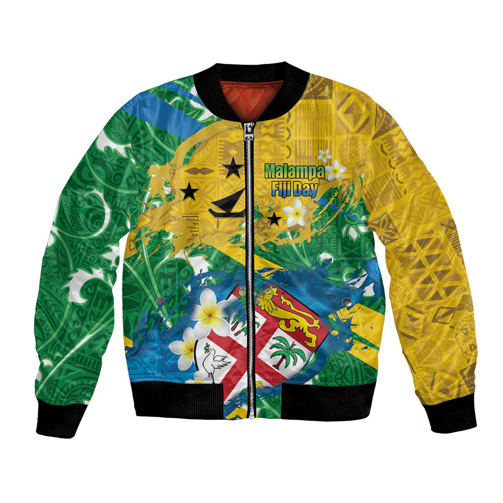Malampa Fiji Day Bomber Jacket 10 October Together We Grow Grunge Tapa Motifs LT14 Unisex Multicolor - Polynesian Pride