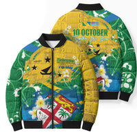 Malampa Fiji Day Bomber Puffer Jacket 10 October Together We Grow Grunge Tapa Motifs
