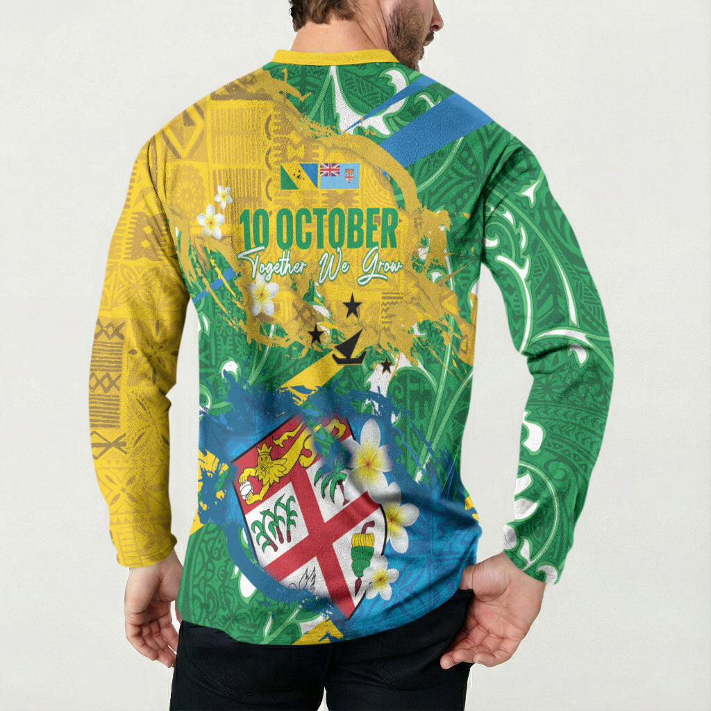 Malampa Fiji Day Button Sweatshirt 10 October Together We Grow Grunge Tapa Motifs LT14 - Polynesian Pride