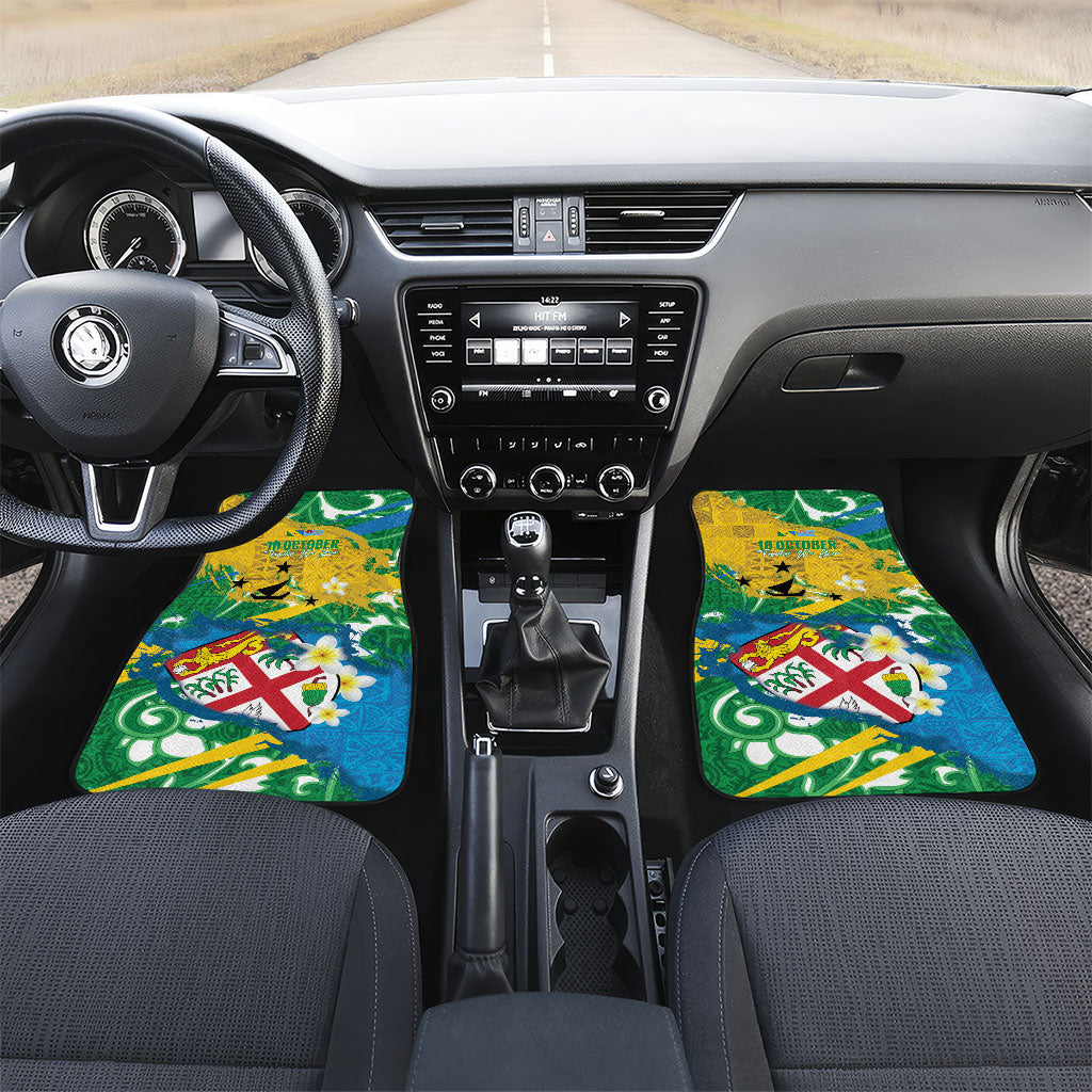 Malampa Fiji Day Car Mats 10 October Together We Grow Grunge Tapa Motifs LT14 Set 2pcs - Front Multicolor - Polynesian Pride