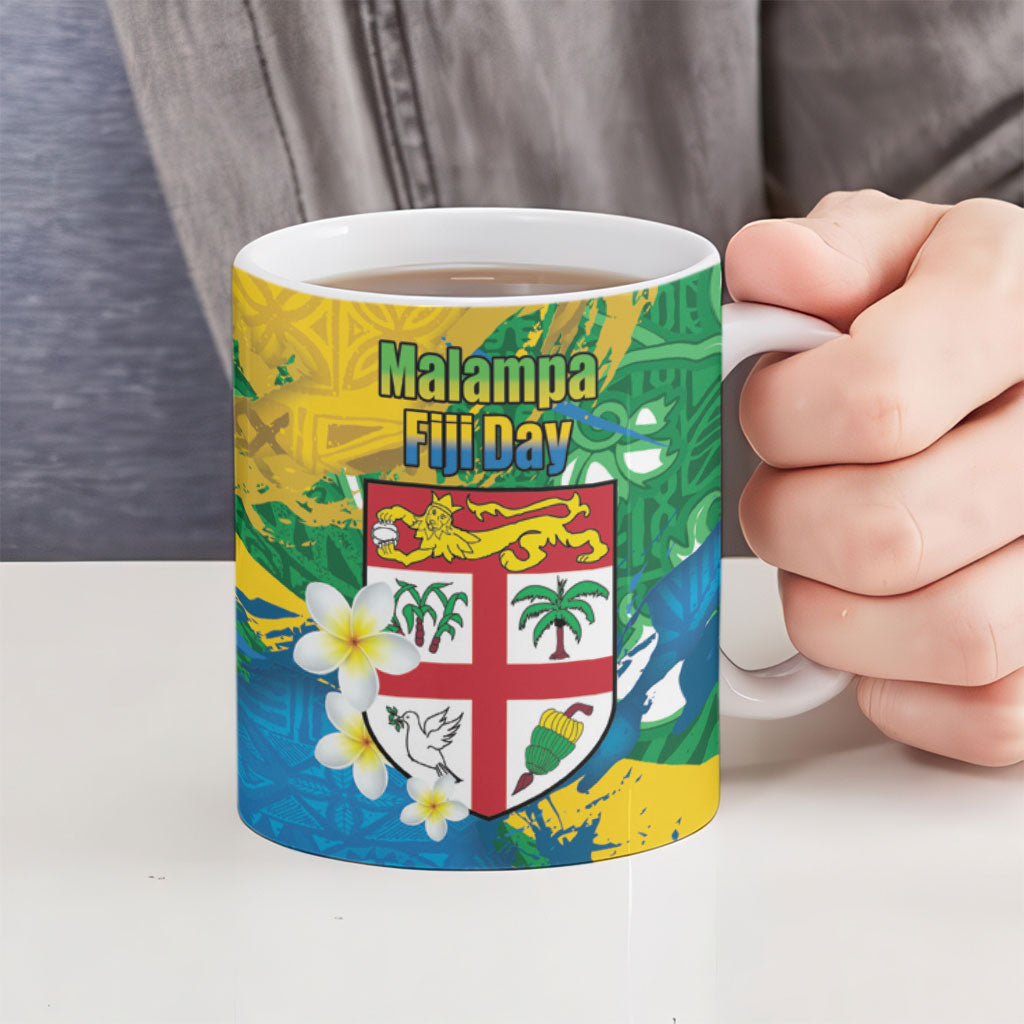 Malampa Fiji Day Ceramic Mug 10 October Together We Grow Grunge Tapa Motifs LT14 - Polynesian Pride