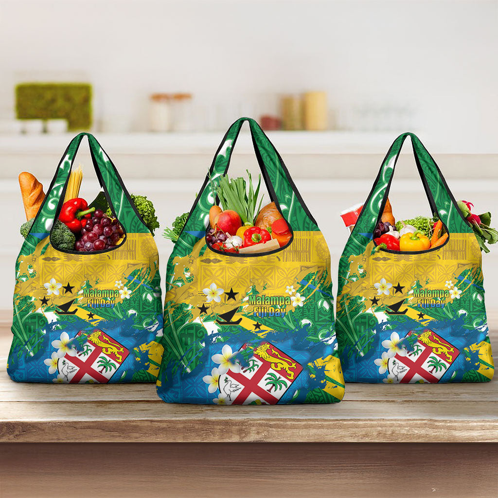 Malampa Fiji Day Grocery Bag 10 October Together We Grow Grunge Tapa Motifs LT14 3-pack One Size Multicolor - Polynesian Pride