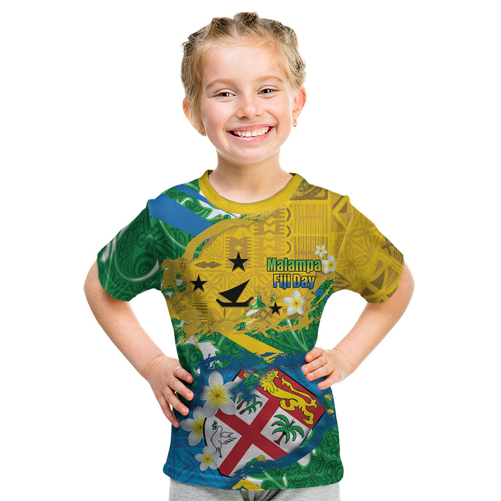 Malampa Fiji Day Kid T Shirt 10 October Together We Grow Grunge Tapa Motifs LT14 Multicolor - Polynesian Pride
