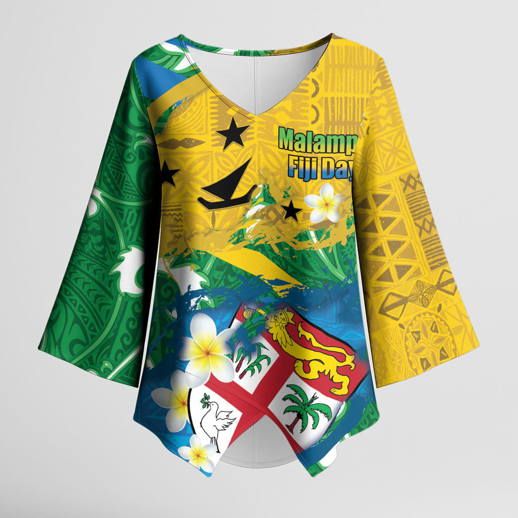 Malampa Fiji Day Kimono Sleeve Blouse 10 October Together We Grow Grunge Tapa Motifs LT14 Female Multicolor - Polynesian Pride
