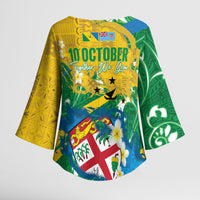 Malampa Fiji Day Kimono Sleeve Blouse 10 October Together We Grow Grunge Tapa Motifs LT14 - Polynesian Pride