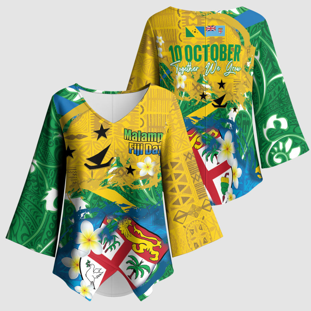 Malampa Fiji Day Kimono Sleeve Blouse 10 October Together We Grow Grunge Tapa Motifs LT14 - Polynesian Pride