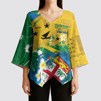 Malampa Fiji Day Kimono Sleeve Blouse 10 October Together We Grow Grunge Tapa Motifs LT14 - Polynesian Pride
