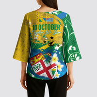 Malampa Fiji Day Kimono Sleeve Blouse 10 October Together We Grow Grunge Tapa Motifs LT14 - Polynesian Pride