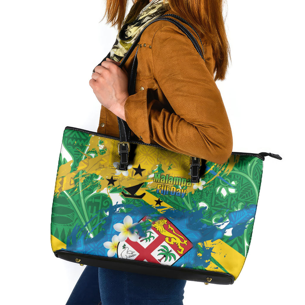 Malampa Fiji Day Leather Tote Bag 10 October Together We Grow Grunge Tapa Motifs LT14 Multicolor - Polynesian Pride