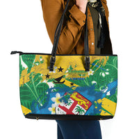 Malampa Fiji Day Leather Tote Bag 10 October Together We Grow Grunge Tapa Motifs LT14 - Polynesian Pride