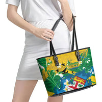 Malampa Fiji Day Leather Tote Bag 10 October Together We Grow Grunge Tapa Motifs LT14 - Polynesian Pride