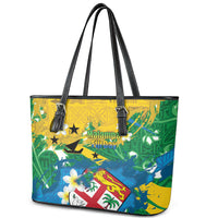 Malampa Fiji Day Leather Tote Bag 10 October Together We Grow Grunge Tapa Motifs LT14 - Polynesian Pride