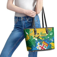 Malampa Fiji Day Leather Tote Bag 10 October Together We Grow Grunge Tapa Motifs LT14 - Polynesian Pride