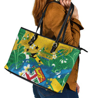 Malampa Fiji Day Leather Tote Bag 10 October Together We Grow Grunge Tapa Motifs LT14 - Polynesian Pride
