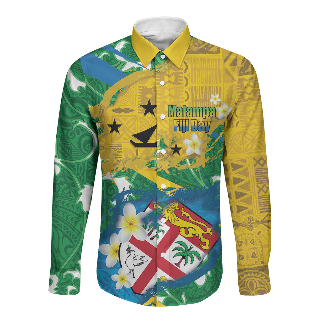 Malampa Fiji Day Long Sleeve Button Shirt 10 October Together We Grow Grunge Tapa Motifs LT14 Unisex Multicolor - Polynesian Pride