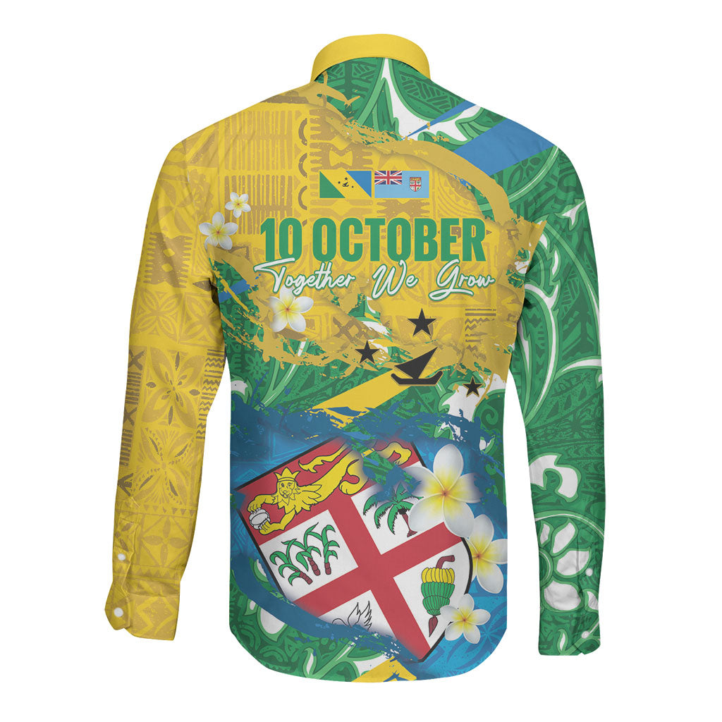 Malampa Fiji Day Long Sleeve Button Shirt 10 October Together We Grow Grunge Tapa Motifs LT14 - Polynesian Pride