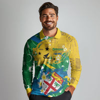 Malampa Fiji Day Long Sleeve Polo Shirt 10 October Together We Grow Grunge Tapa Motifs LT14 - Polynesian Pride