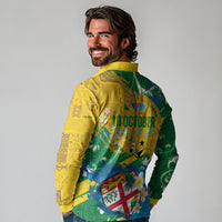 Malampa Fiji Day Long Sleeve Polo Shirt 10 October Together We Grow Grunge Tapa Motifs LT14 - Polynesian Pride