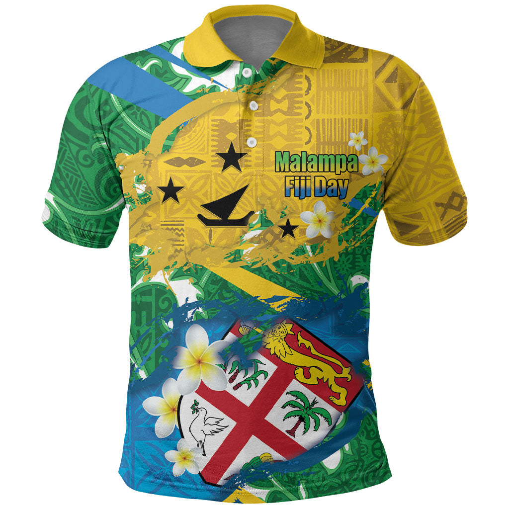 Malampa Fiji Day Polo Shirt 10 October Together We Grow Grunge Tapa Motifs LT14 Multicolor - Polynesian Pride