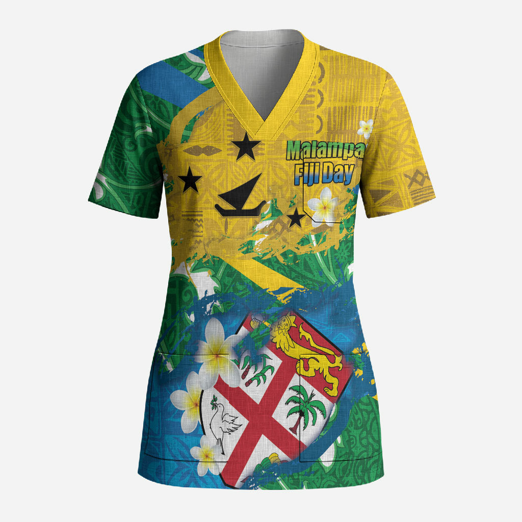 Malampa Fiji Day Scrub Top 10 October Together We Grow Grunge Tapa Motifs LT14 Adult Multicolor - Polynesian Pride