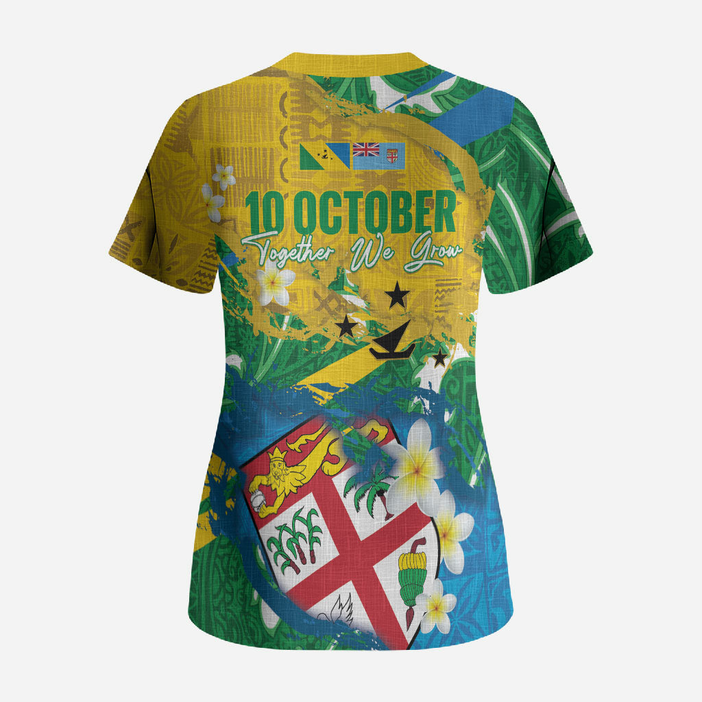 Malampa Fiji Day Scrub Top 10 October Together We Grow Grunge Tapa Motifs LT14 - Polynesian Pride
