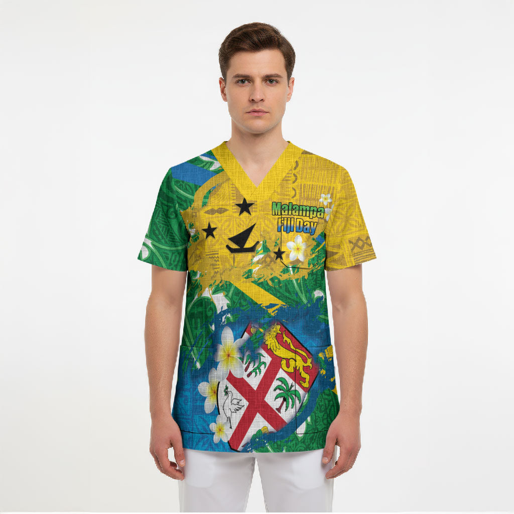 Malampa Fiji Day Scrub Top 10 October Together We Grow Grunge Tapa Motifs LT14 - Polynesian Pride