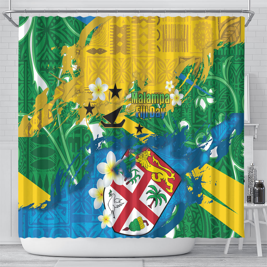 Malampa Fiji Day Shower Curtain 10 October Together We Grow Grunge Tapa Motifs LT14 - Polynesian Pride