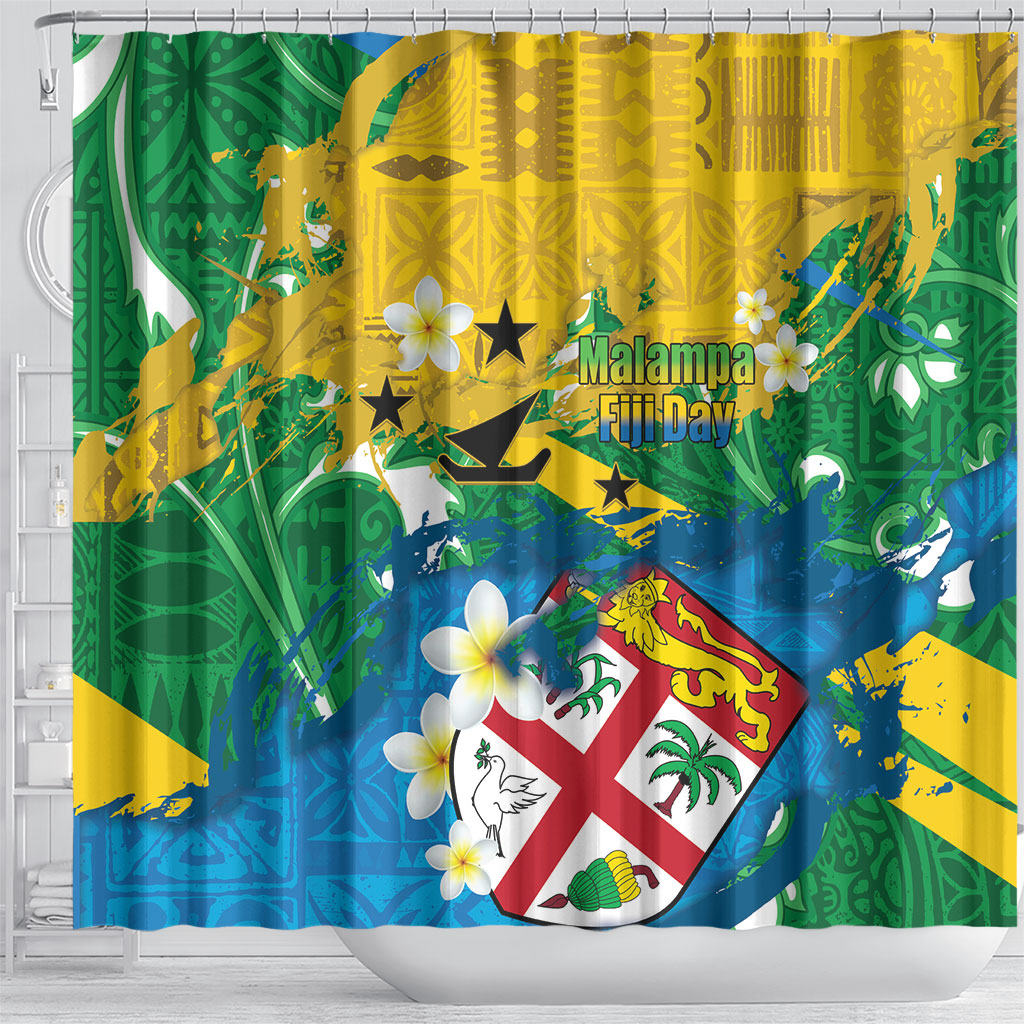Malampa Fiji Day Shower Curtain 10 October Together We Grow Grunge Tapa Motifs LT14 - Polynesian Pride
