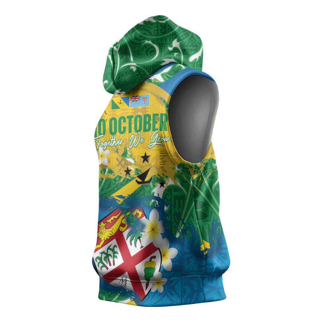 Malampa Fiji Day Sleeveless Hoodie 10 October Together We Grow Grunge Tapa Motifs LT14 - Polynesian Pride