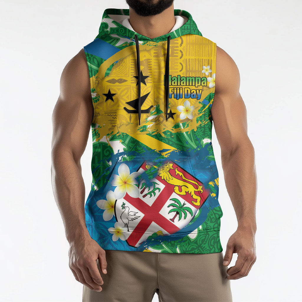 Malampa Fiji Day Sleeveless Hoodie 10 October Together We Grow Grunge Tapa Motifs LT14 - Polynesian Pride