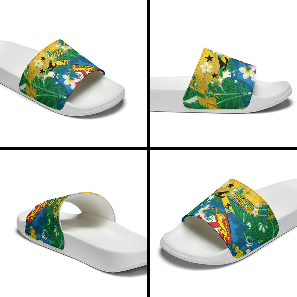 Malampa Fiji Day Slide Sandals 10 October Together We Grow Grunge Tapa Motifs LT14 - Polynesian Pride