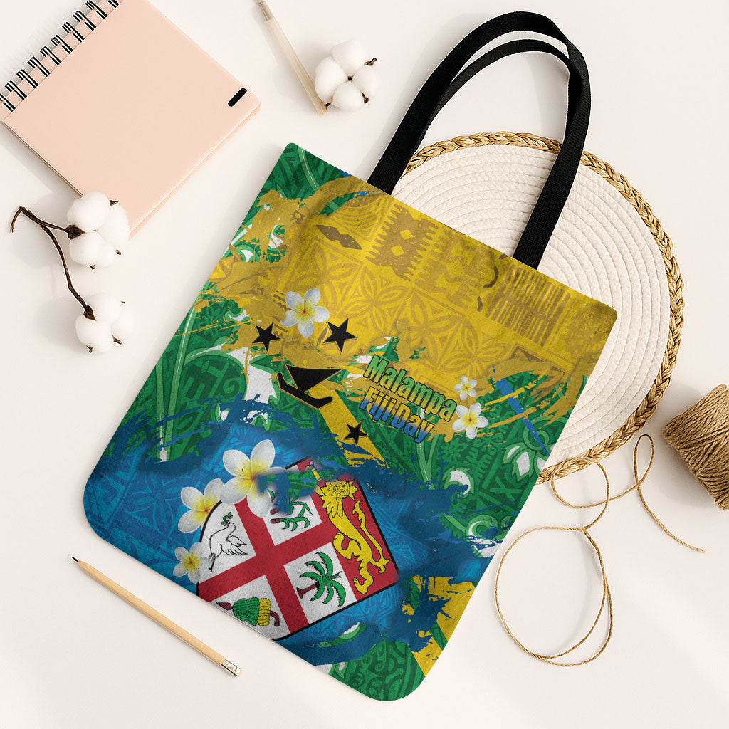 Malampa Fiji Day Tote Bag 10 October Together We Grow Grunge Tapa Motifs LT14 Black Strap One Size Multicolor - Polynesian Pride
