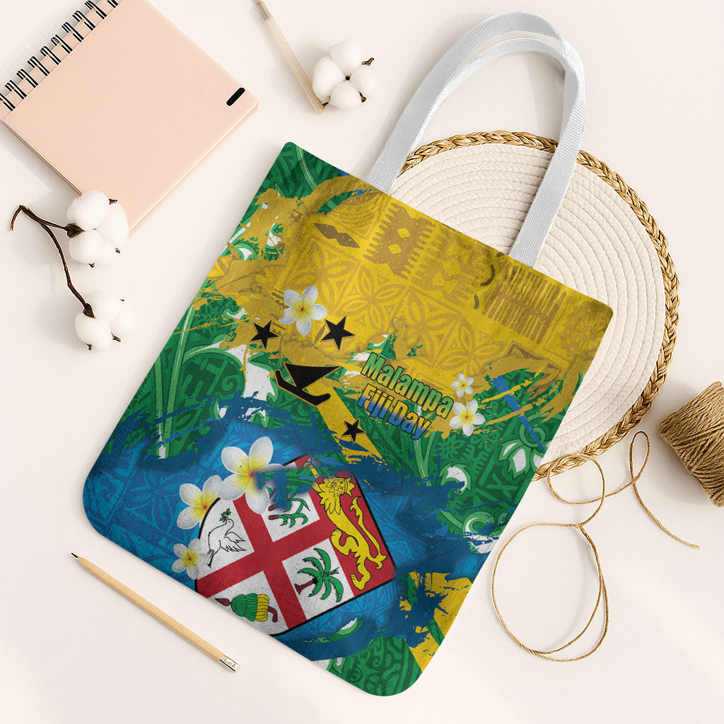 Malampa Fiji Day Tote Bag 10 October Together We Grow Grunge Tapa Motifs LT14 White Strap One Size Multicolor - Polynesian Pride