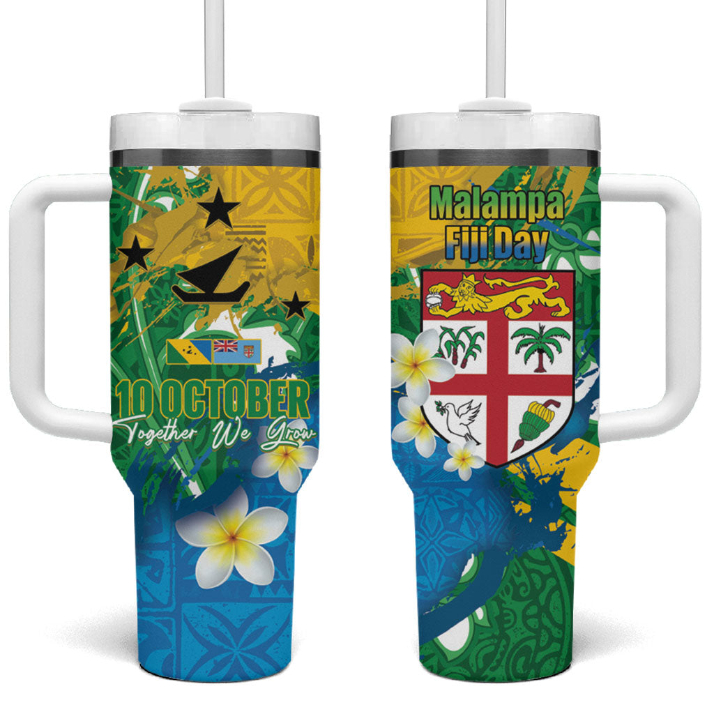 Malampa Fiji Day Tumbler With Handle 10 October Together We Grow Grunge Tapa Motifs LT14 One Size: 40 oz Multicolor - Polynesian Pride