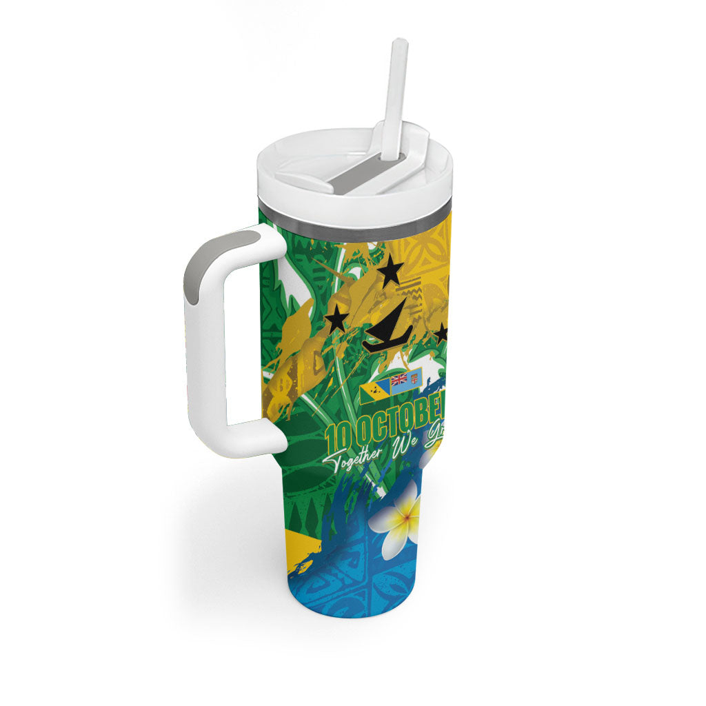 Malampa Fiji Day Tumbler With Handle 10 October Together We Grow Grunge Tapa Motifs LT14 - Polynesian Pride