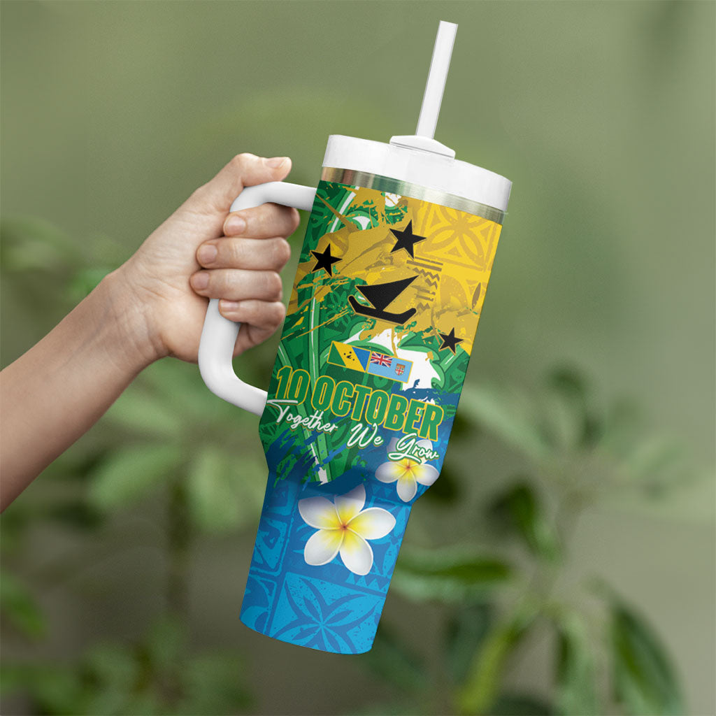 Malampa Fiji Day Tumbler With Handle 10 October Together We Grow Grunge Tapa Motifs LT14 - Polynesian Pride