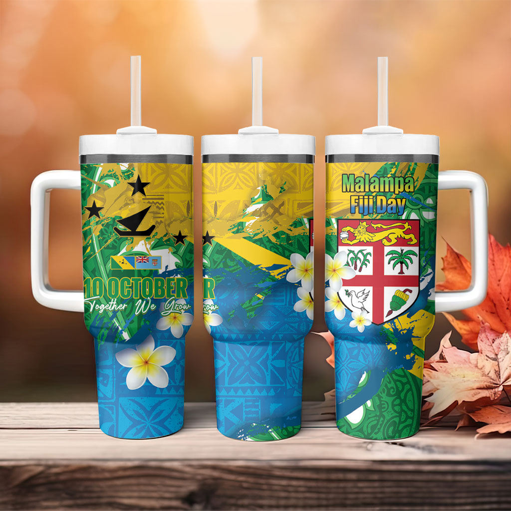 Malampa Fiji Day Tumbler With Handle 10 October Together We Grow Grunge Tapa Motifs LT14 - Polynesian Pride