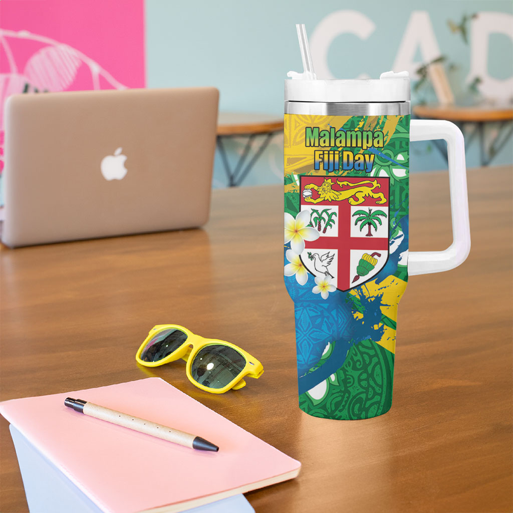 Malampa Fiji Day Tumbler With Handle 10 October Together We Grow Grunge Tapa Motifs LT14 - Polynesian Pride