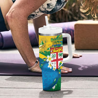 Malampa Fiji Day Tumbler With Handle 10 October Together We Grow Grunge Tapa Motifs LT14 - Polynesian Pride