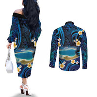 French Polynesia Tetiaroa Atoll Couples Matching Off The Shoulder Long Sleeve Dress and Long Sleeve Button Shirt Polynesian Curves Style LT14 - Polynesian Pride