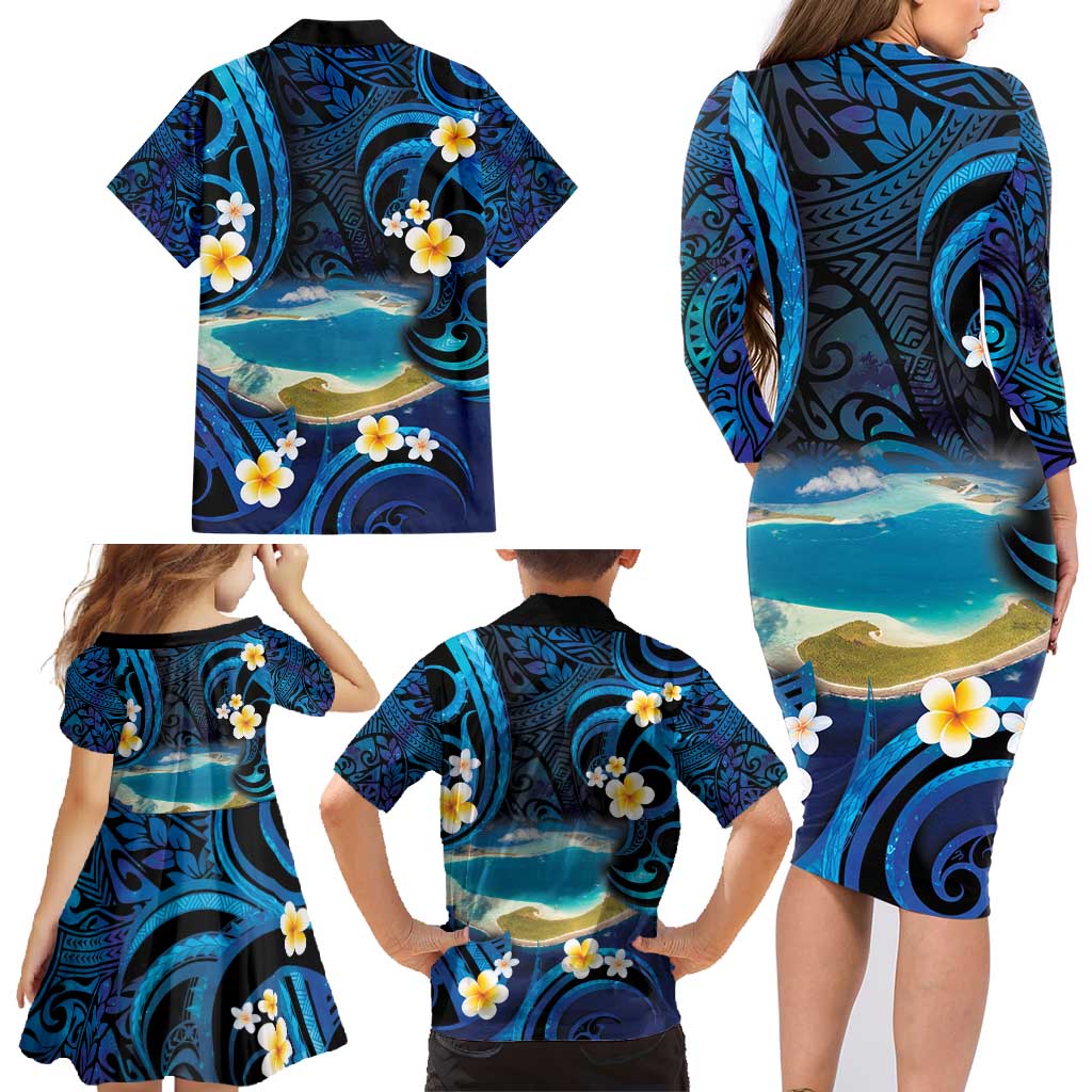 French Polynesia Tetiaroa Atoll Family Matching Long Sleeve Bodycon Dress and Hawaiian Shirt Polynesian Curves Style LT14 - Polynesian Pride
