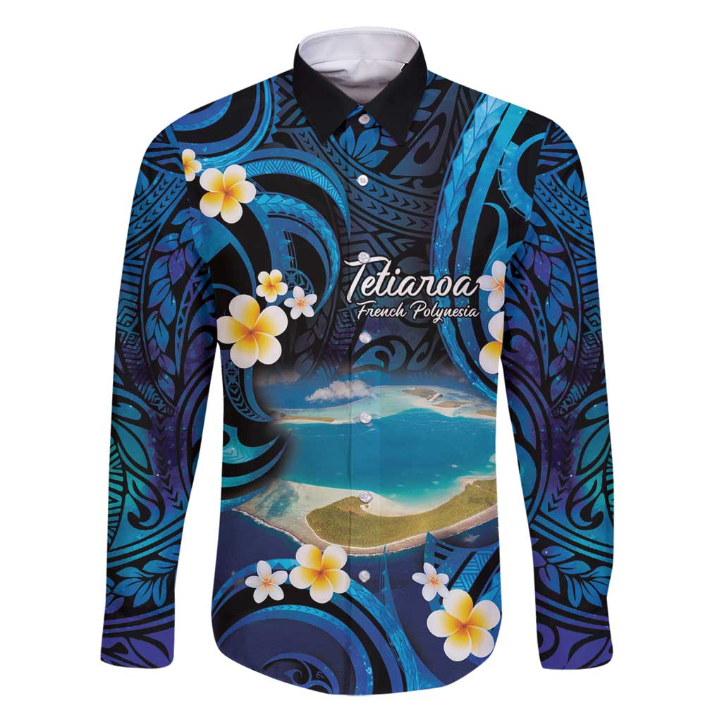 French Polynesia Tetiaroa Atoll Family Matching Long Sleeve Bodycon Dress and Hawaiian Shirt Polynesian Curves Style LT14 Dad's Shirt - Long Sleeve Blue - Polynesian Pride