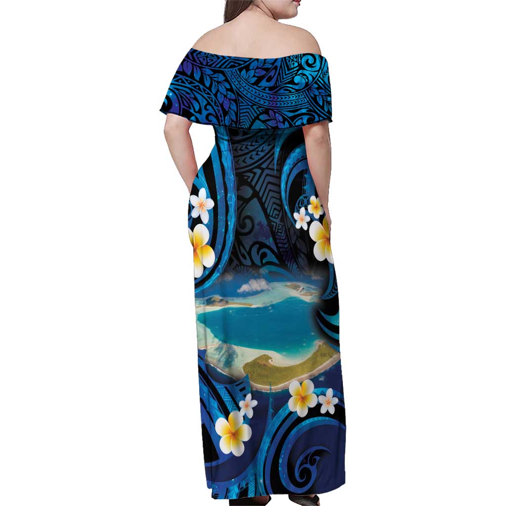 French Polynesia Tetiaroa Atoll Family Matching Off Shoulder Maxi Dress and Hawaiian Shirt Polynesian Curves Style LT14 - Polynesian Pride